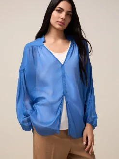 Blusa coprispalle in voile misto seta