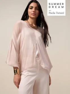Blusa coprispalle in voile misto seta