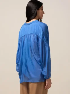 Blusa coprispalle in voile misto seta