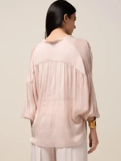 Blusa coprispalle in voile misto seta