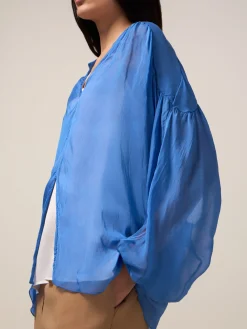 Blusa coprispalle in voile misto seta