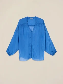 Blusa coprispalle in voile misto seta