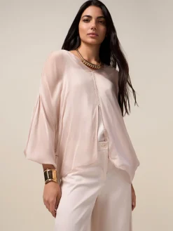 Blusa coprispalle in voile misto seta