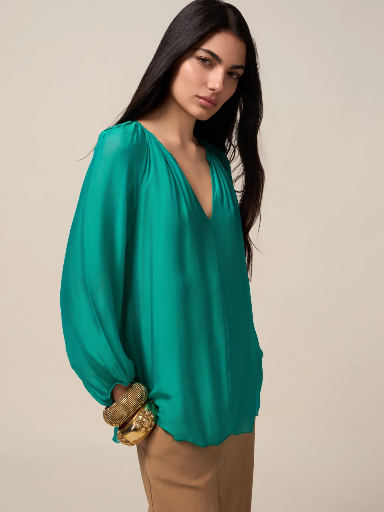 Blusa fluida misto seta