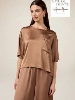 Blusa in raso con taschino