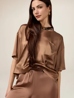 Blusa in raso con taschino