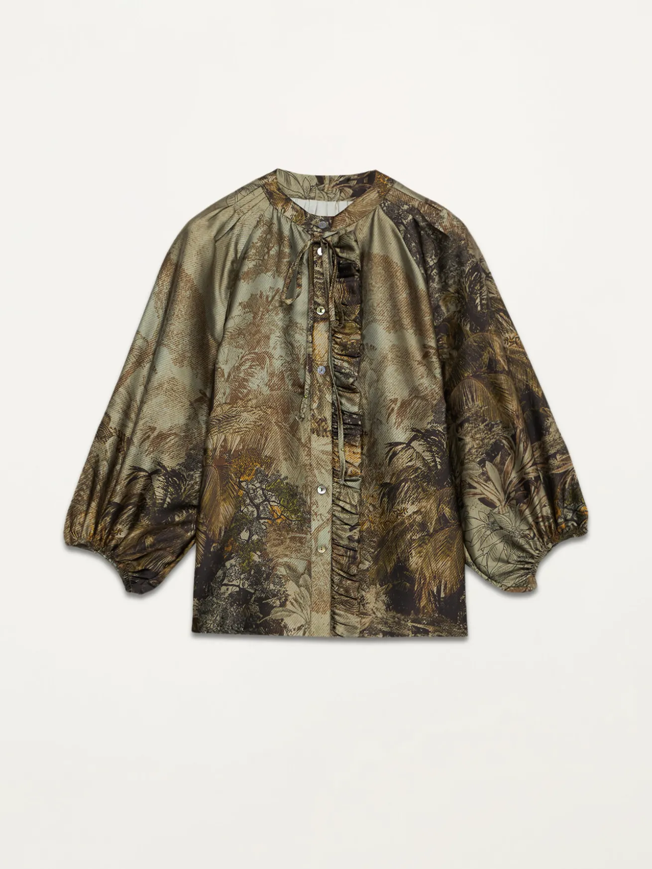 Blusa in raso fantasia con volant