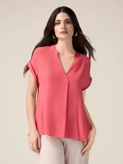 Blusa in viscosa con profili in raso