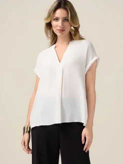 Blusa in viscosa con profili in raso