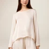 Blusa maniche lunghe in raso di viscosa