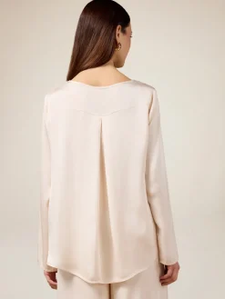 Blusa maniche lunghe in raso di viscosa