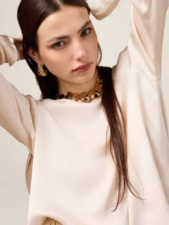 Blusa maniche lunghe in raso di viscosa