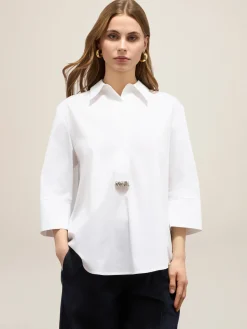 Blusa over in popeline con dettaglio gioiello