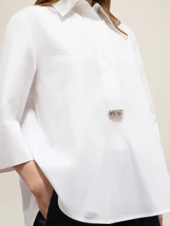 Blusa over in popeline con dettaglio gioiello