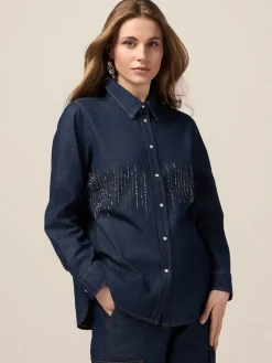 Camicia in denim con micro cristalli