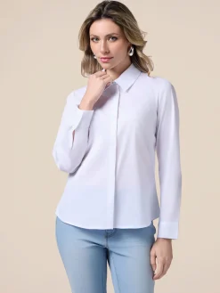 Camicia in popeline con bottone gioiello