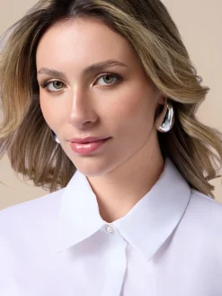 Camicia in popeline con bottone gioiello