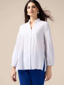 Camicia in popeline con ricami floreali
