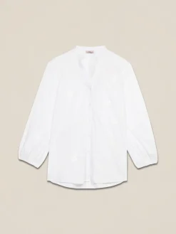 Camicia in popeline con ricami floreali