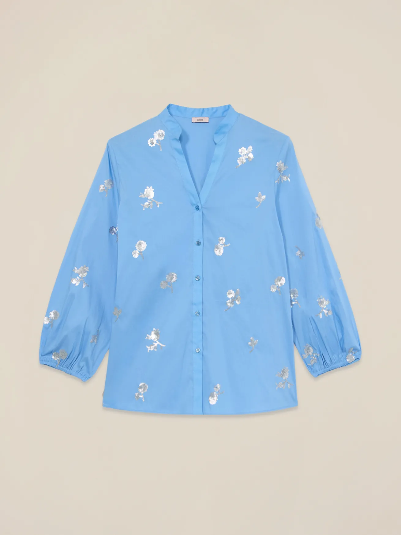 Camicia in popeline con ricami floreali