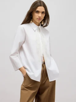 Camicia oversize in cotone con pizzo