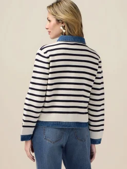Cardigan con inserti in denim