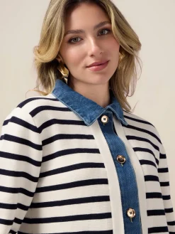 Cardigan con inserti in denim
