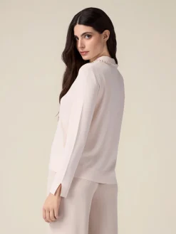 Cardigan in maglia fine con perle