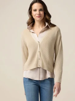 Cardigan lurex con bottoni gioiello