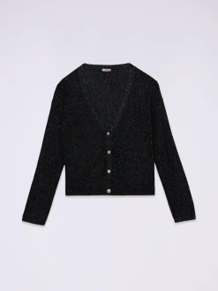 Cardigan lurex con bottoni gioiello