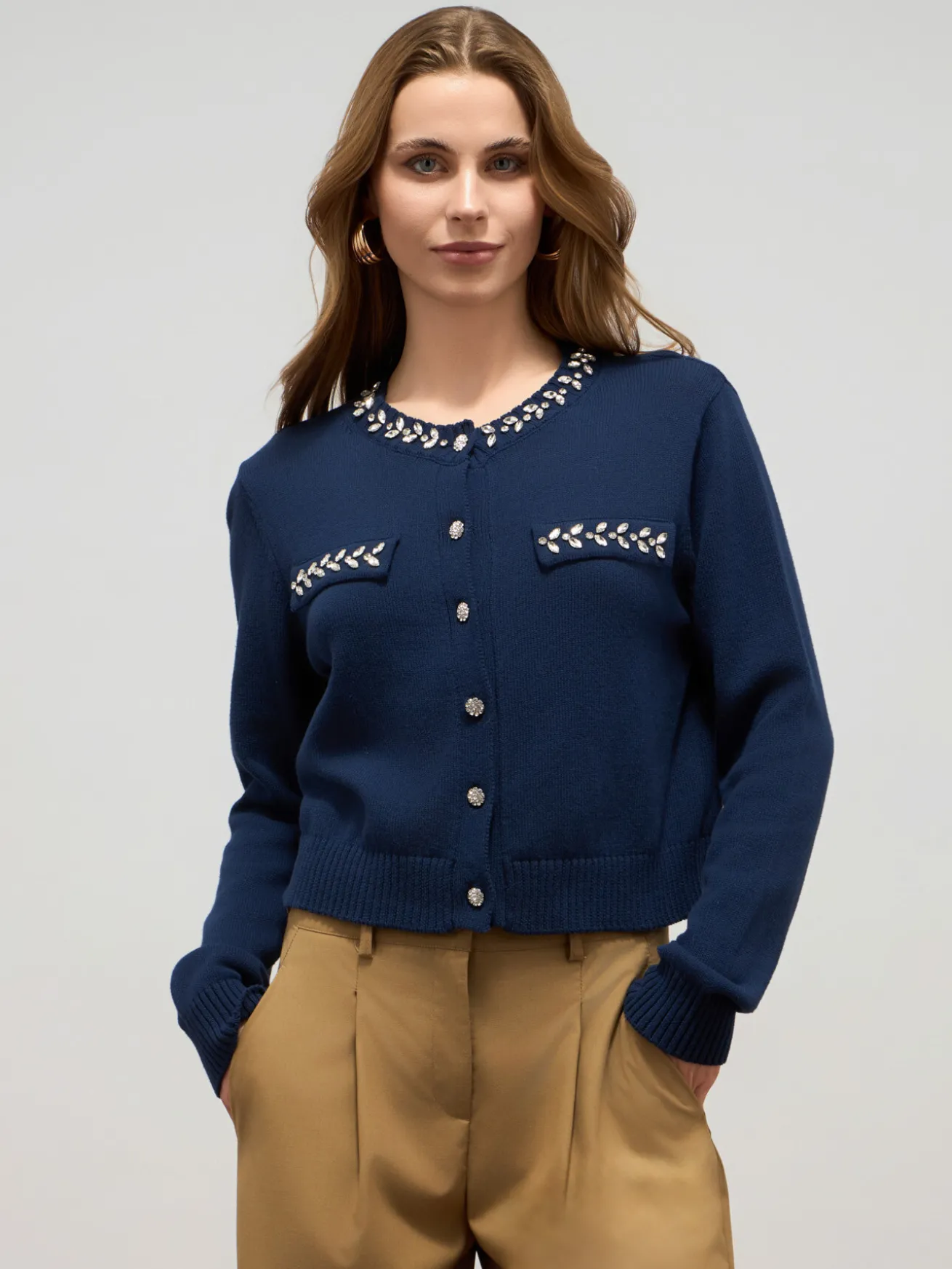 Cardigan misto cotone con dettagli gioiello