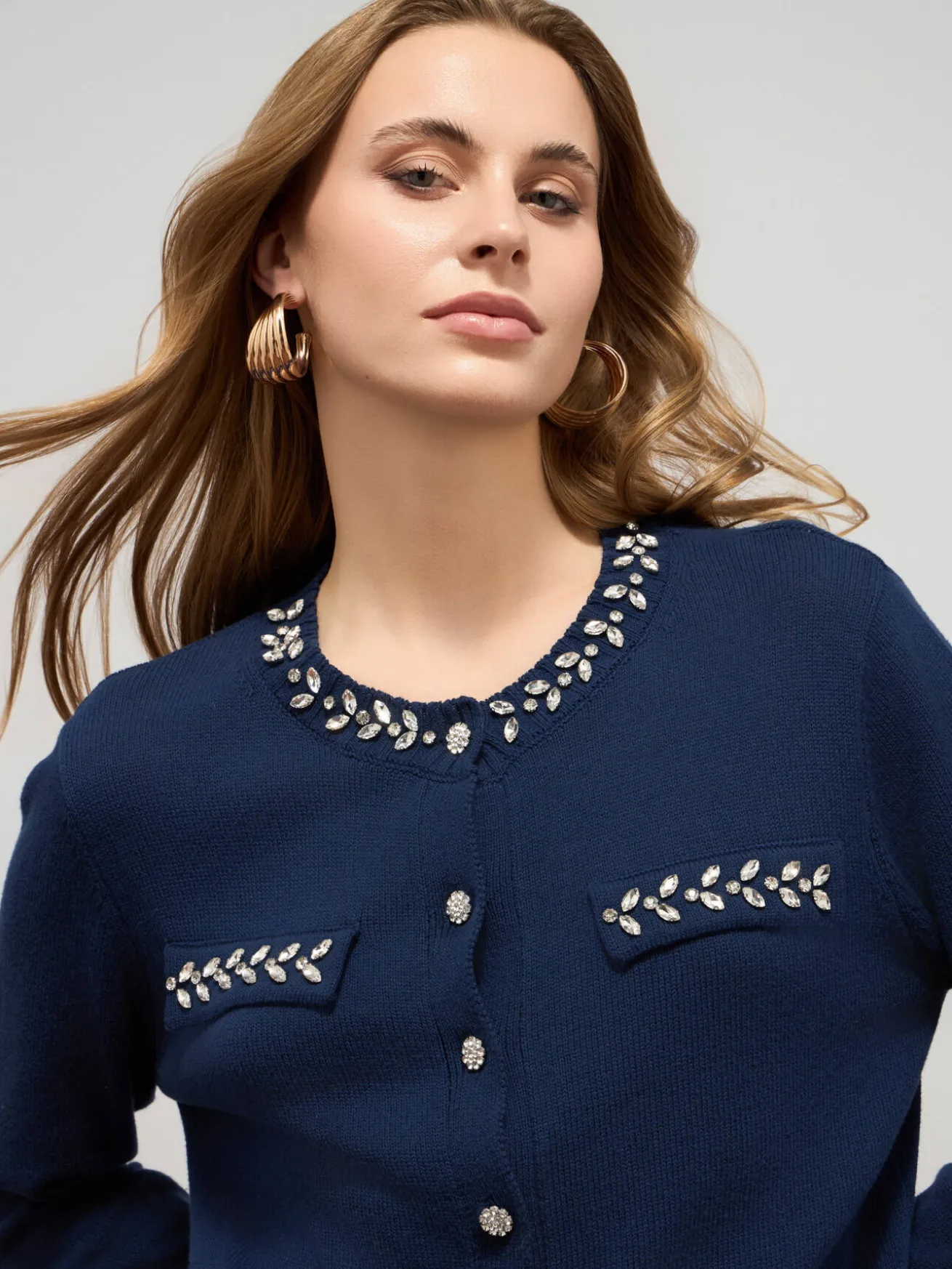 Cardigan misto cotone con dettagli gioiello