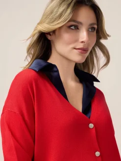 Cardigan misto viscosa con bottoni gioiello