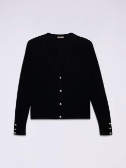 Cardigan misto viscosa con bottoni gioiello