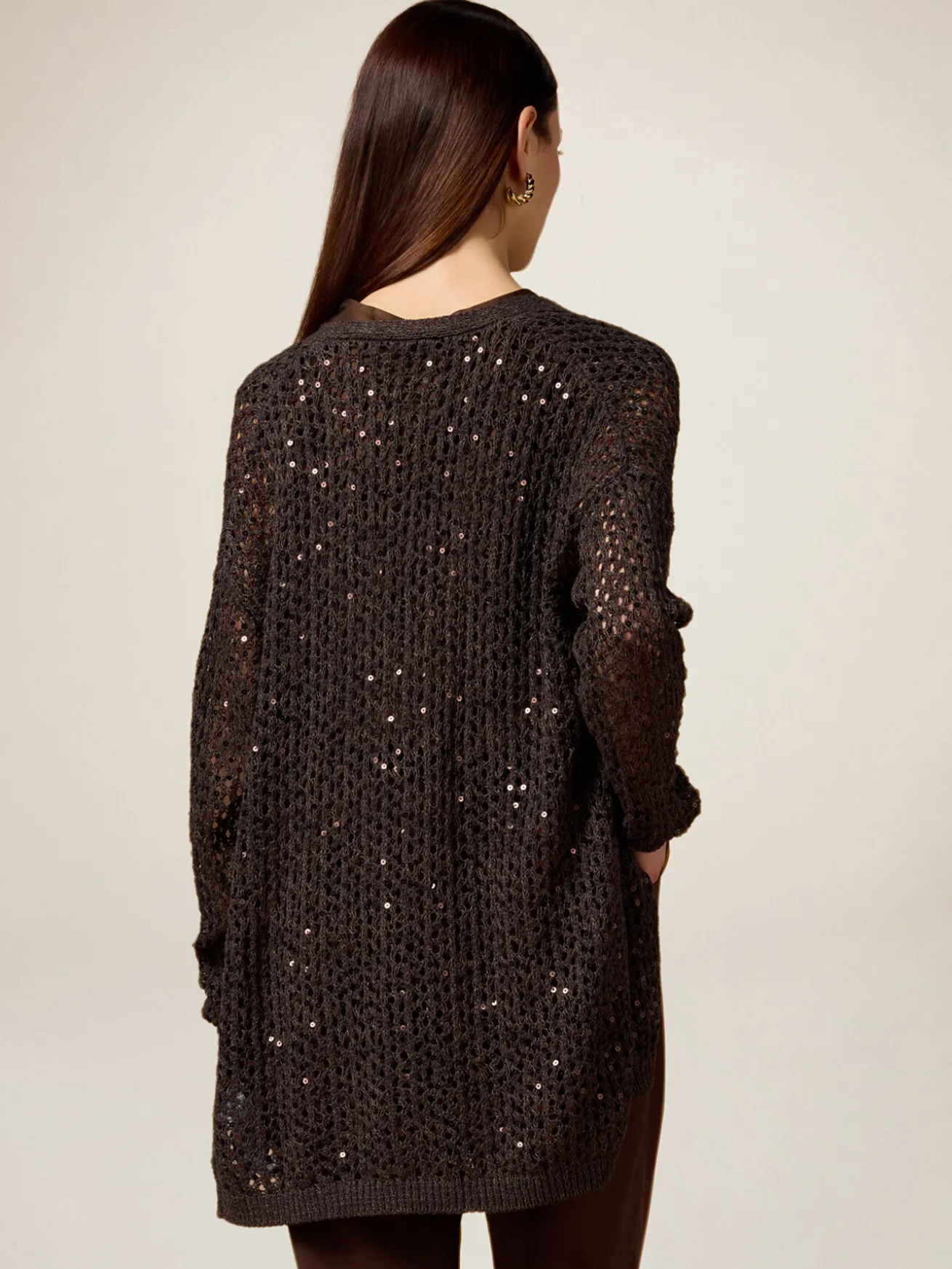 Cardigan traforato con paillettes