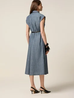 Chemisier in tessuto misto lino effetto denim