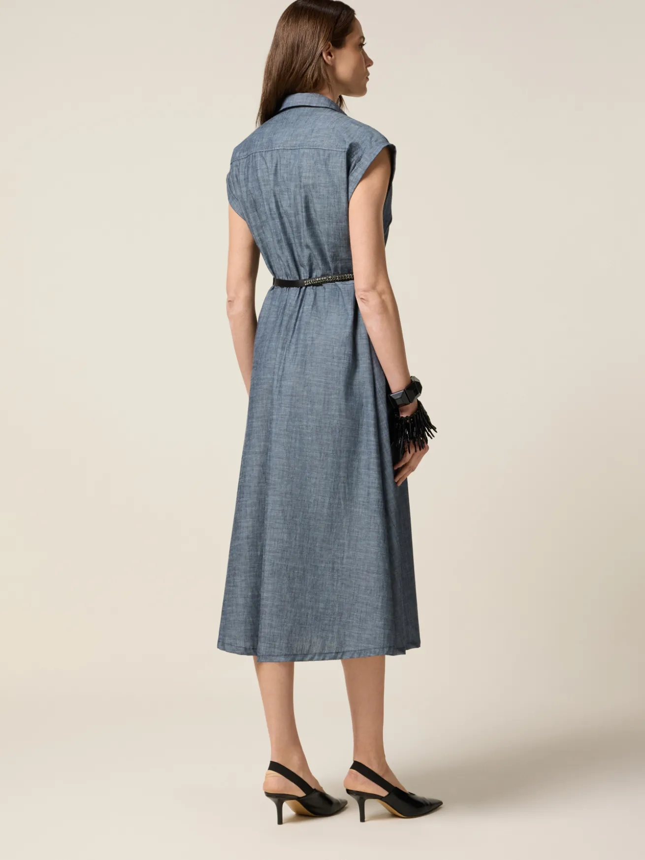 Chemisier in tessuto misto lino effetto denim