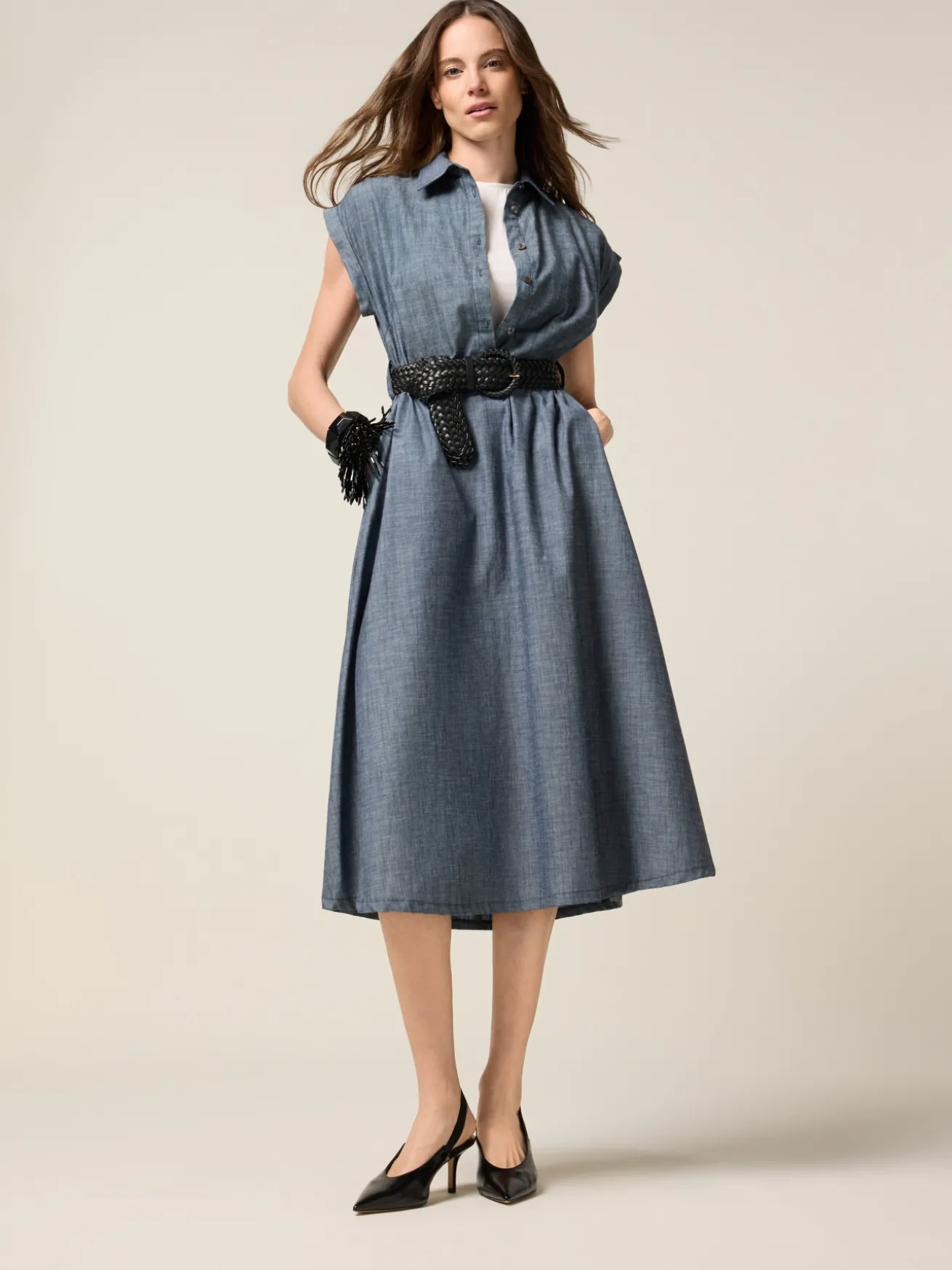 Chemisier in tessuto misto lino effetto denim