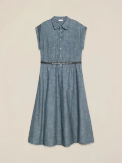 Chemisier in tessuto misto lino effetto denim