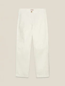Chinos in cotone in cotone con ricami floreali