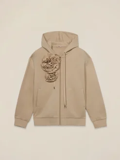 Felpa con zip e spille e fiore