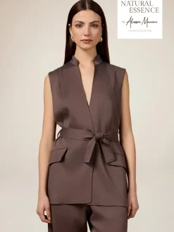 Gilet fluido misto lyocell con cintura