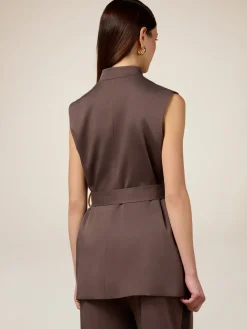 Gilet fluido misto lyocell con cintura