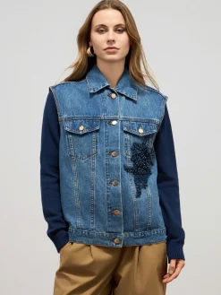 Gilet in denim con patch gioiello