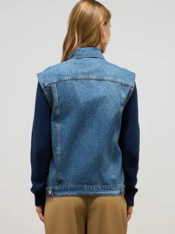Gilet in denim con patch gioiello