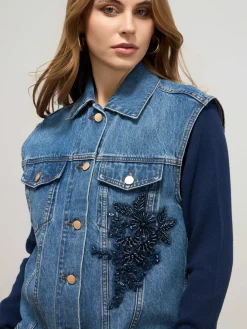 Gilet in denim con patch gioiello