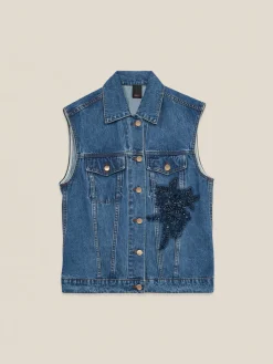Gilet in denim con patch gioiello