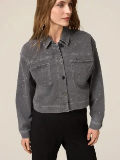 Giubbotto denim corto con strass applicati