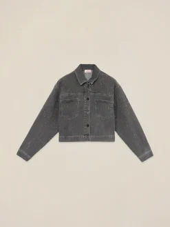 Giubbotto denim corto con strass applicati