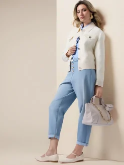 Jeans boyfit stone washed con bottoni gioiello